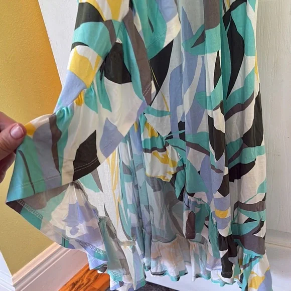 LASCANA Floral Ruffle BOHO Maxi Tropical Dress size 10 stretchy backless flowy - Picture 12 of 14